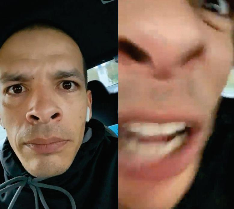 A screenshot shows professional disc golfer Domenic Griffin screaming into a video camera in January after threatening MVP Disc Sports, according to an FBI affidavit.