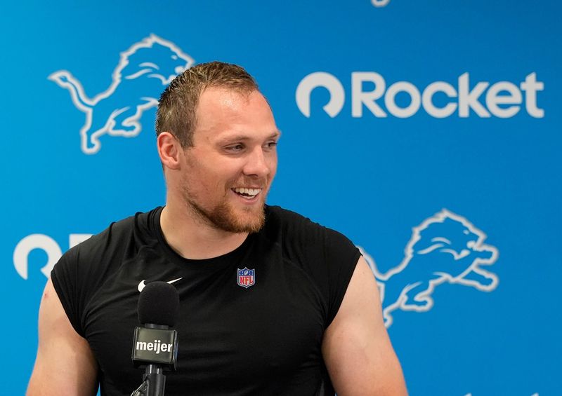 Detroit Lions linebacker Jack Campbell laughs and talks with the media during questions at a press conference at the Detroit Lions Meijer Performance Center in Allen Park on Wednesday, May 27, 2026.
He signed a 4-year extension worth $81 million in new money and it includes an $8.612 million signing bonus.