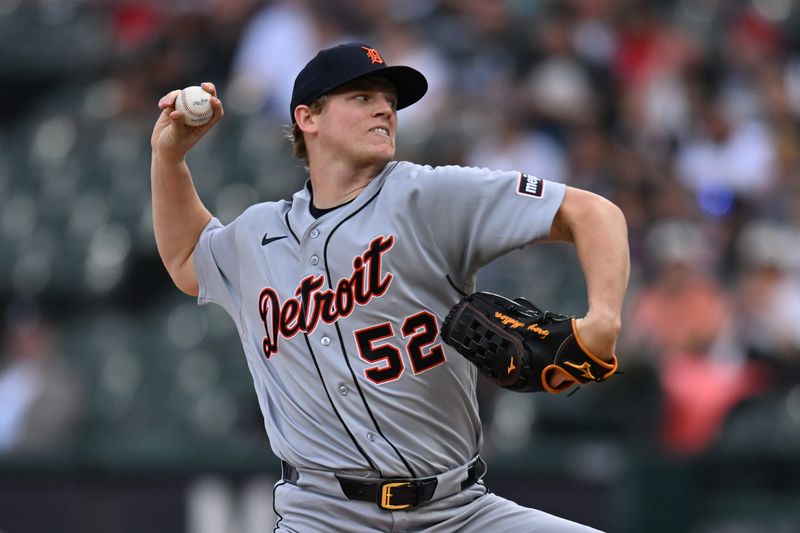 Detroit Tigers pitcher Troy Melton (52) pitches against the Chicago White Sox during the first inning at Rate Field in Chicago on Friday, May 29, 2026.