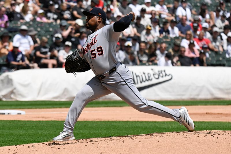 Tigers pitcher Framber Valdez (59) delivers the ball during the first inning.