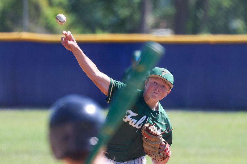 St. Mary Catholic Central's Blake Lechy pitches during a 12-2 win over Erie Mason in the semifinals of the Division 3 Baseball District at Erie Mason on Saturday, May 30. SMCC went on to beat Whiteford 9-2 in the finals.