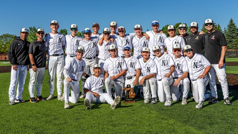 Northville celebrates winning the Division 1 baseball district final on Saturday, May 30, 2026.