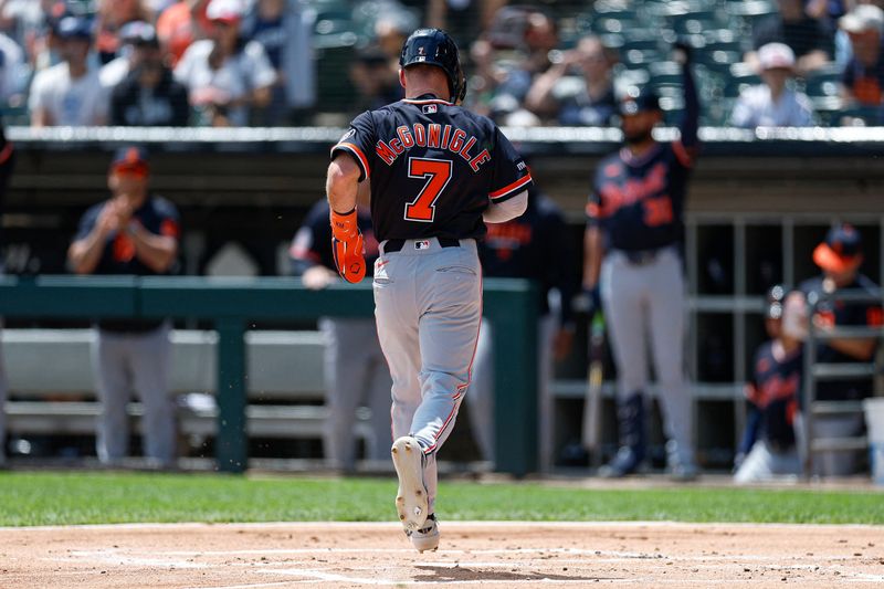 May 31, 2026; Chicago, Illinois, USA; Detroit Tigers shortstop Kevin McGonigle (7) scores against the Chicago White Sox during the first inning at Rate Field. Mandatory Credit: Kamil Krzaczynski-Imagn Images