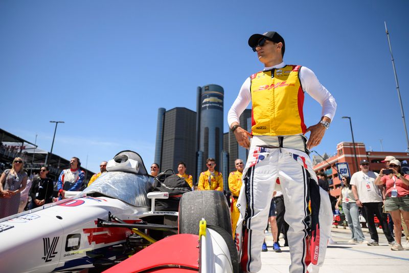 Alex Palou waits for the start of the Detroit Grand Prix, in downtown Detroit, May 31, 2026.