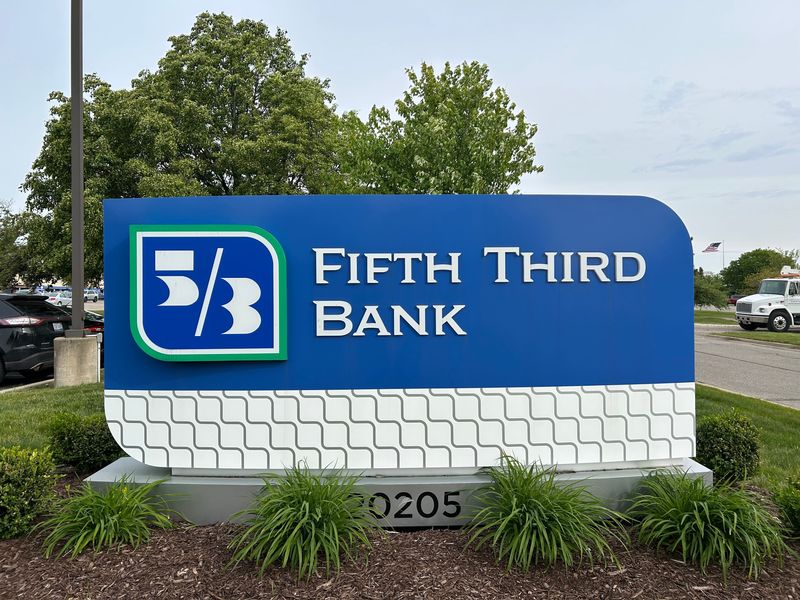 A sign outside a Fifth Third Bank branch in Northville that is staying open