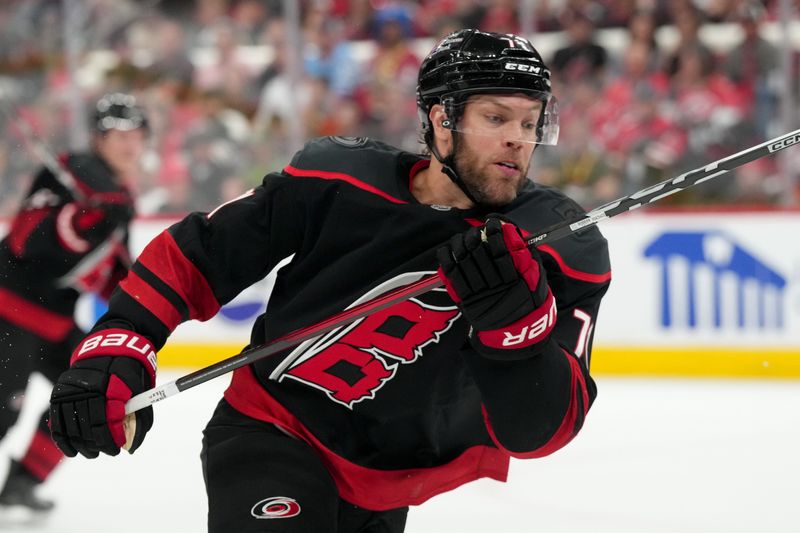 Carolina Hurricanes left wing Taylor Hall (71) skates against the Montreal Canadiens during the third period in Game 1 of the Eastern Conferene Final at Lenovo Center.