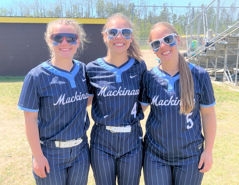 From left, Mackinaw City softball sisters Emily, Elizabeth and Ella Kruczynski were all instrumental in a successful 2026 season for the Comets, and one that featured an outright Northern Lakes Conference championship.