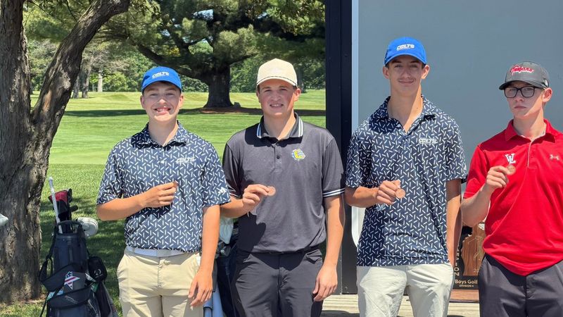 Edward Keaster (left) took first place at regionals for Hillsdale Academy. Teammate Lincoln Knirk (second from right) tied for second place.