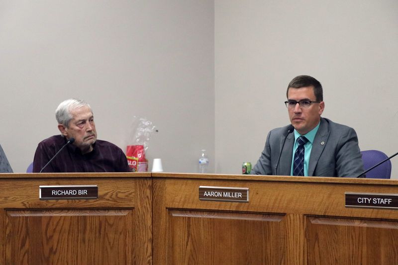 Sturgis City Commissioner Rick Bir listens to Commissioner Aaron Miller speak Wednesday, May 27, on a proposed resolution to censure Mayor Frank Perez, alleging wrongdoing that led to the resignation of Sturgis City Manager Andrew Kuk.