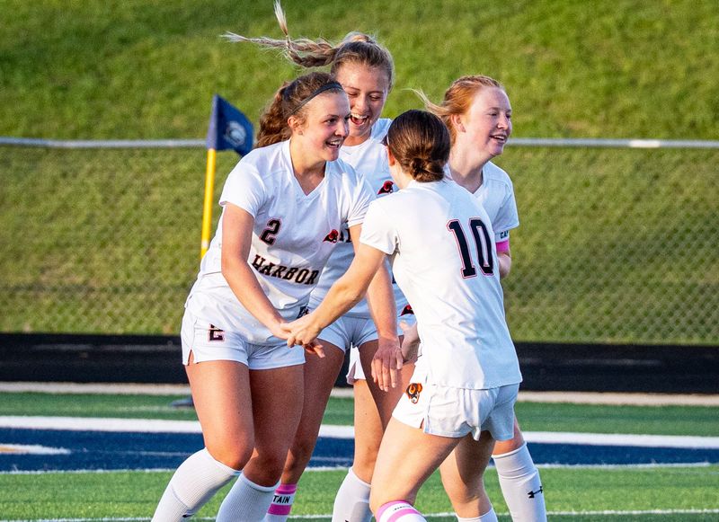 Stefi Reskevics (2) pushed through the game-winner for Harbor Springs Tuesday on a penalty kick against Midland Calvary Baptist in a Division 4 regional semifinal game in Cadillac.