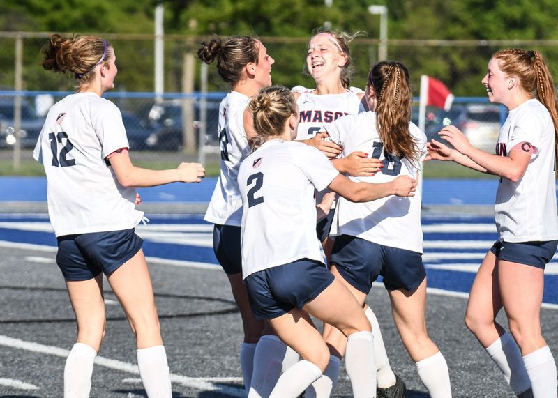 Mason's celebrates a goal during the Division 2 girls soccer regional semifinal on Tuesday, June 2, 2026, at Ypsilanti Lincoln.