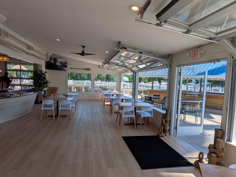 Inside Zef's on the Lake on June 2, 2026. The windows allow a fresh breeze into the restaurant during the summer.