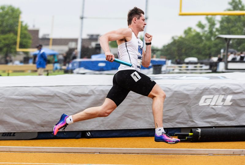 Petoskey 2025 graduate and Grand Valley State University men's track and field freshman Sam Mitas runs during the NCAA Division II National Championship meet in late May. Mitas helped GVSU claim a title and earned All-American honors in the process.
