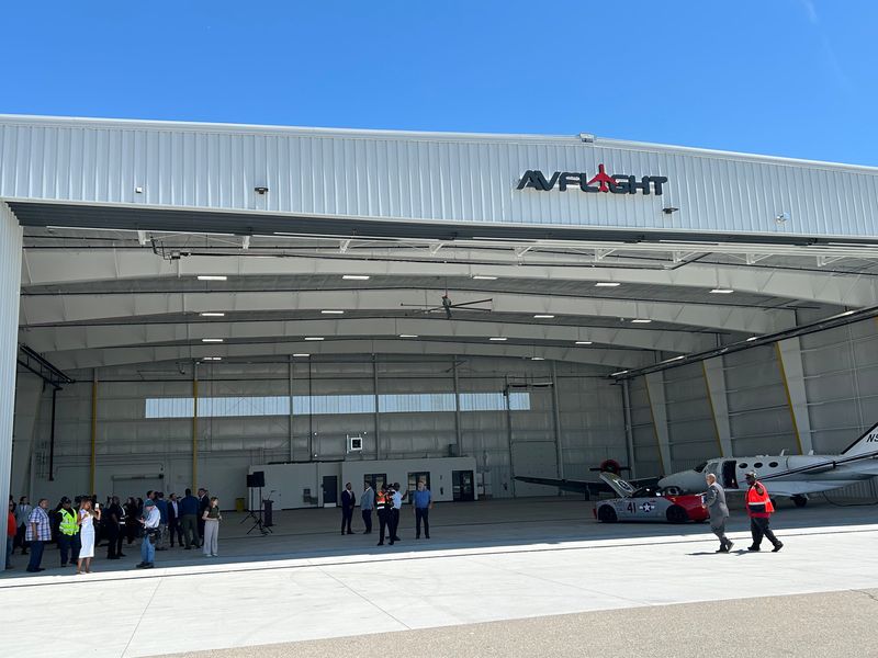 The new AVFlight hanger and fixed-base operations terminal at the Coleman A. Young Municipal Airport in Detroit.