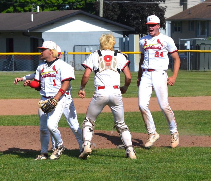 Coldwater celebrates winning a Division 2 regional semifinal over Otsego in action at Coldwater High School on Wednesday, June 3