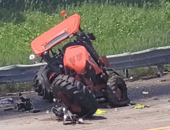 Mower struck by semi on I-69 at the Newton Road overpass Thursday around 1p./m.