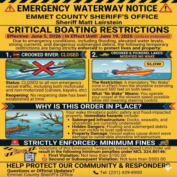 Emmet County Sheriff extends emergency speed restrictions for boats