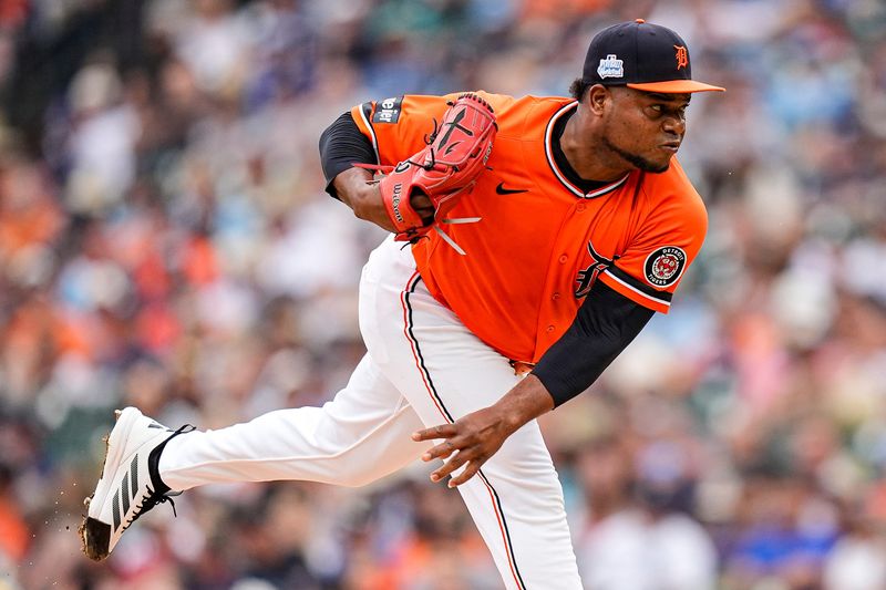 Detroit Tigers pitcher Framber Valdez (59) throws against Seattle Mariners during the first inning at Comerica Park in Detroit on Friday, June 5, 2026.