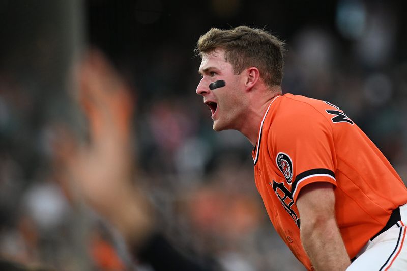 Tigers shortstop Kevin McGonigle yells after Kerry Carpenter hits a two-run home run in the third inning. Detroit Tigers take on the Seattle Mariners on June 5, 2026 at Comerica Park in Detroit.