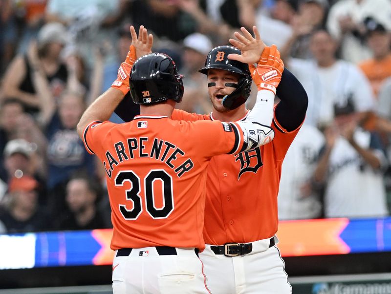 The Tigers' Kerry Carpenter (30) and Dillon Dingler each hit at least 13 home runs before the All-Star break.