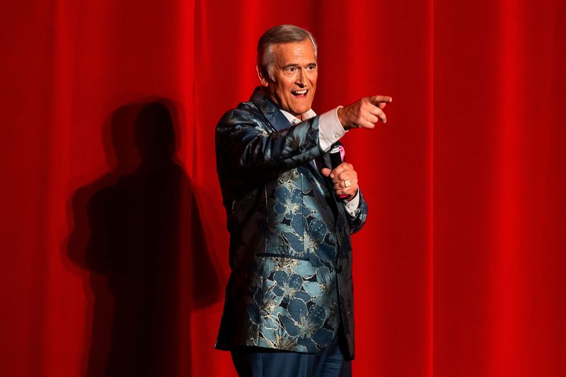 Actor and director Bruce Campbell, known for starring in Sam Raimi's "Evil Dead" horror films, introduces his new film, "Ernie and Emma," during a screening on Friday, June 5, 2026 at Redford Theatre in Detroit.