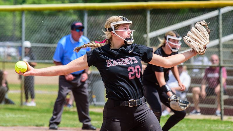 Walled Lake Northern's Lyla Turmell pitches during the Division 1 softball regional final on Saturday, June 6, 2026, at Milford High School.