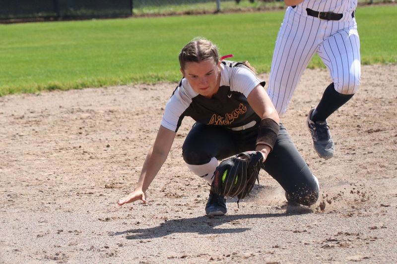 Airport shortstop Brenna Baker makes a play during the semifinals of the Division 2 Regional at Fowlerville on Saturday, June 6, 2026.