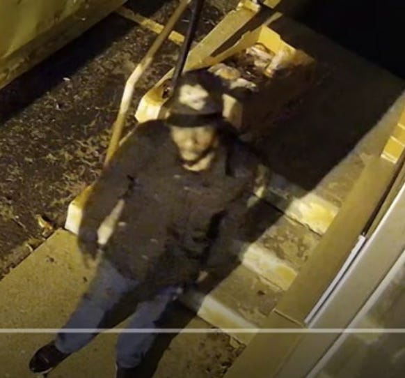 A suspect, later identified as Billy Chambers of Flint, is seen on surveillance footage at St. Mark Missionary Baptist Church in Flint, soon before the church was allegedly intentionally set ablaze on Aug. 30, 2025.