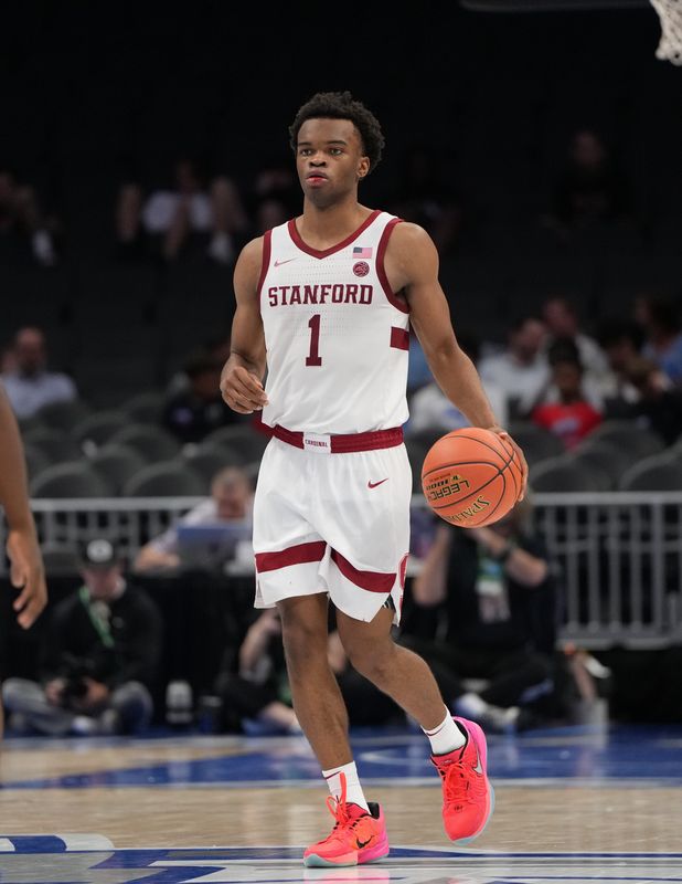 Stanford Cardinal guard Ebuka Okorie with the ball in the second half at Spectrum Center, March 10, 2026, in Charlotte, North Carolina.