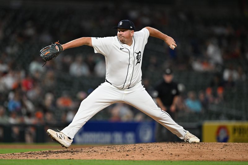 Jun 10, 2026; Detroit, Michigan, USA; Detroit Tigers pitcher Drew Sommers (51) throws a pitch against the Minnesota Twins in the seventh inning at Comerica Park. Mandatory Credit: Lon Horwedel-Imagn Images