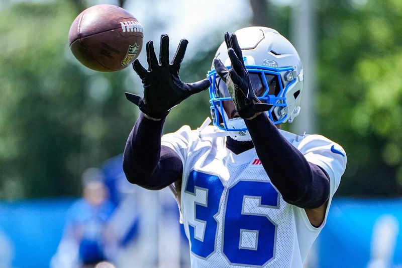 Detroit Lions safety Chuck Clark (36) practices during OTAs at Meijer Performance Center in Allen Park on Thursday, June 11, 2026.