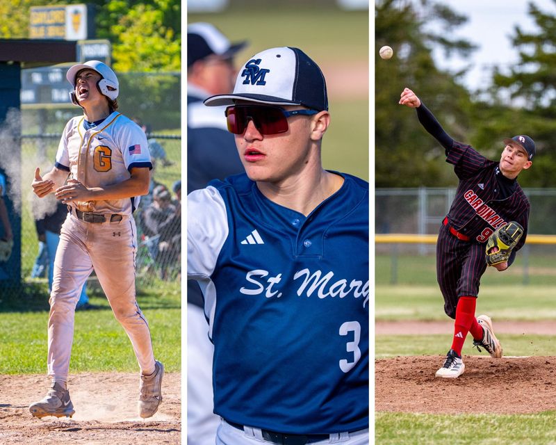 Gaylord's Josias Ferrett (left), St. Mary's Cal Royce (center) and JoBurg's Tanner Basinski (right) are among the Gaylord Herald Times All-area baseball first team members.