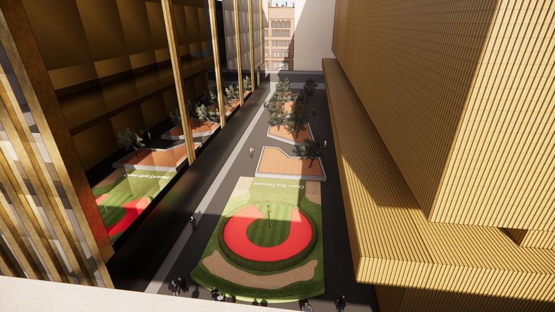 A rendering of the custom-built par 3 in downtown Detroit that will host an exhibition during Rocket Classic week in late July.