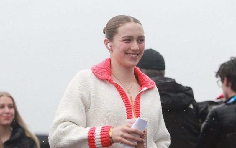 Wisconsin Caroline Harvey enters Pegula Ice Arena in advance of the Badgers national semifinal against Penn State March 20, 2026.