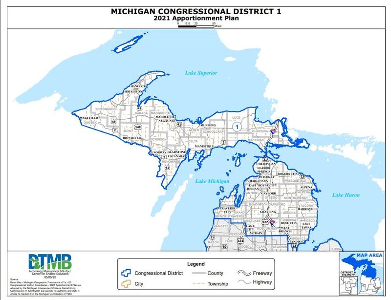 Map of Michigan's 1st Congressional District