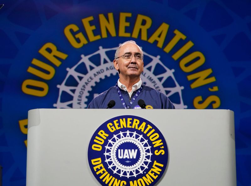 UAW President Shawn Fain makes opening remarks on day one of the UAW 39th Constitutional Convention at Huntington Place in Detroit on Monday, June 15, 2026.