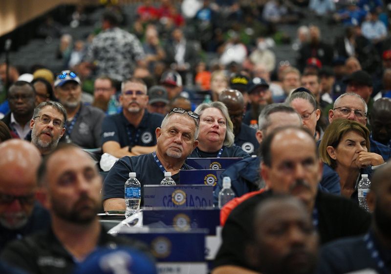 UAW members listen to the morning speakers at the annual UAW Constitutional Convention at Huntington Place on Tuesday, June 16, 2026.