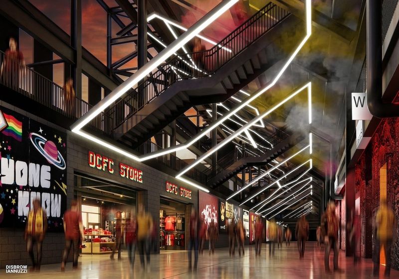 A rendering of the east concourse at AlumniFi Field, which will be home to Detroit City FC.