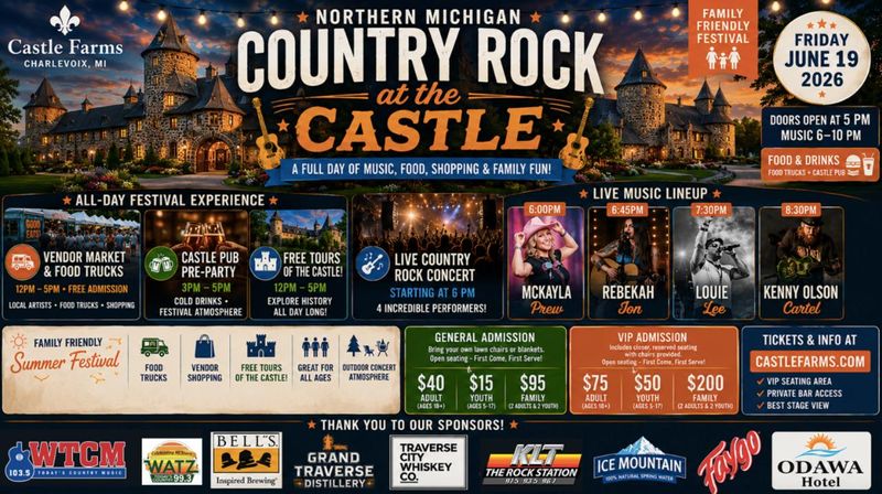 Castle Farms in Charlevoix will be home to the first ever Northern Michigan Country Rock Festival on June 19, 2026.