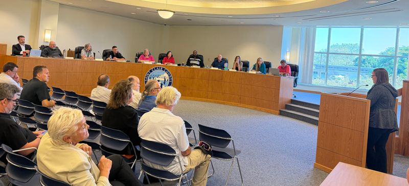 Members of the St. Clair County Health Advisory Board listen to public comment during a discussion about Title X family planning funding on June 17, 2026, in the Board of Commissioners Room at the St. Clair County Administration Building in Port Huron.