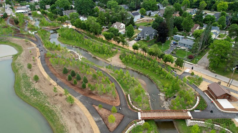 The new Downs River Park in Northville on Wednesday, June 17, 2026.
The 10 acre public park is on the site of the former Northville Downs horse track.
