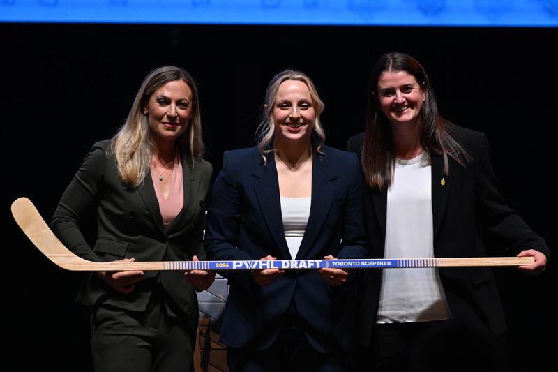 Plymouth's Kirsten Simms of the University of Wisconsin is selected by the Toronto Sceptres as the #8 overall draft pick during the 2026 PWHL Draft on Wednesday at the Fox Theatre in Detroit.