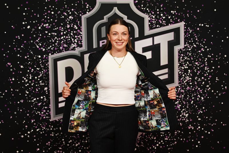 Tessa Janecke poses on the red carpet before the 2026 PWHL Draft on Wednesday, June 17, 2026 at the Fox Theatre in Detroit.