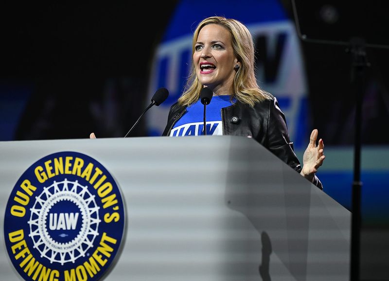 Secretary of State Jocelyn Benson delivers her keynote speech to the attendees at the UAW Constitutional Convention at Huntington Place on June 18 in Detroit. Benson is widely expected to prevail Tuesday in the Democratic primary for governor against Genesee County Sheriff Chris Swanson.
