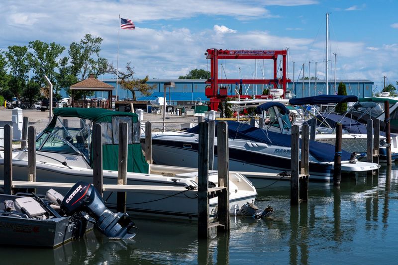 Boats sit docked at Gibraltar Boat Yard in Gibraltar on Tuesday, June 16, 2026. The marina serves recreational boaters on the Detroit River and is home to TowBoatUS Detroit.