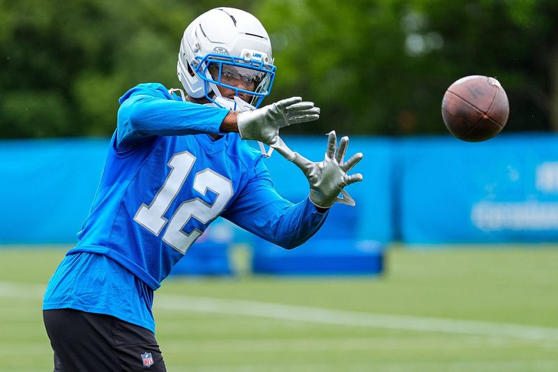 Detroit Lions wide receiver Tarik Black (12) practices during mini camp at Meijer Performance Center in Allen Park on Wednesday, June 17, 2026.