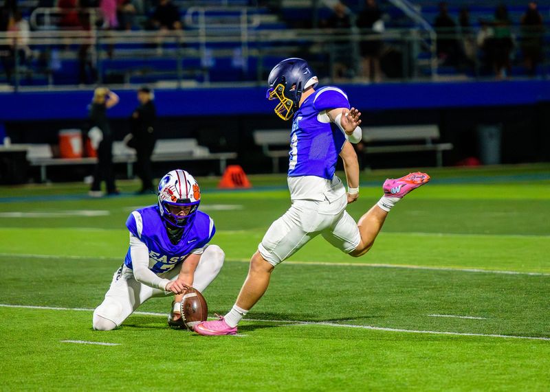Ida's Jaxon Bolster kicks during the Michigan High School Football Coaches Association East-West All-Star Game on Saturday, June 21, 2026, at Lawrence Tech University in Southfield.