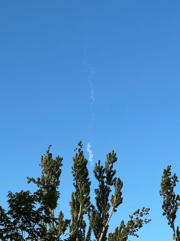 Streak from the confirmed fireball, taken at 8:15 p.m. on Friday, June 19, 2026, from Aloha Township, Mich.