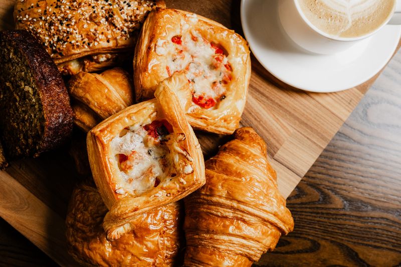 Affogato's pastries are provided by Lost Mountain Bakery, offering a rotating selection of cornettos and other Italian pastries, muffins, biscotti, and savory, flaky handhelds.