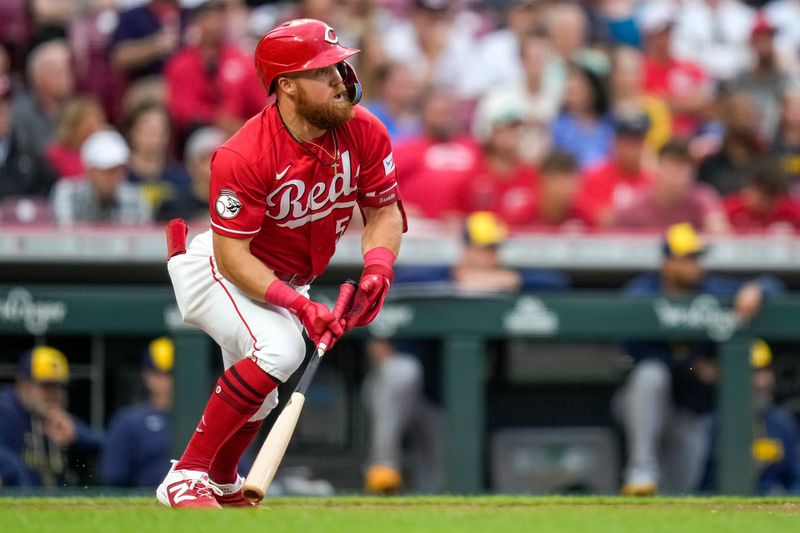 Cincinnati Reds center fielder Blake Dunn (59) flies out in the third inning of the MLB National League Central game between the Cincinnati Reds and the Milwaukee Brewers at Great American Ball Park in downtown Cincinnati on Monday, June 22, 2026. The game was scoreless after four innings.
